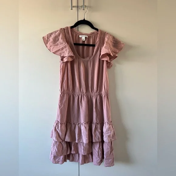 banana republic pink ruffle dress Banana Republic ruffled tiered pink dress, size XS